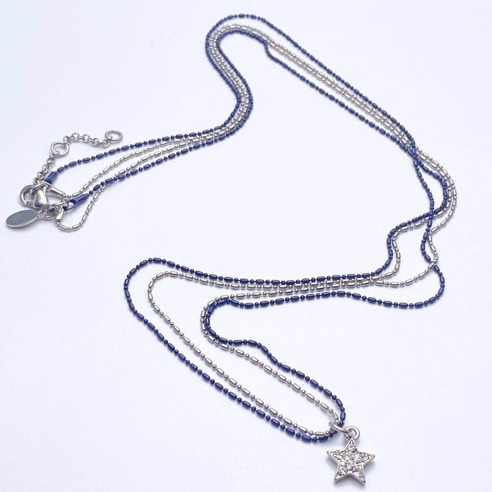 American Eagle Layered Long rhinestones Star necklace‎ blue silver dainty blue